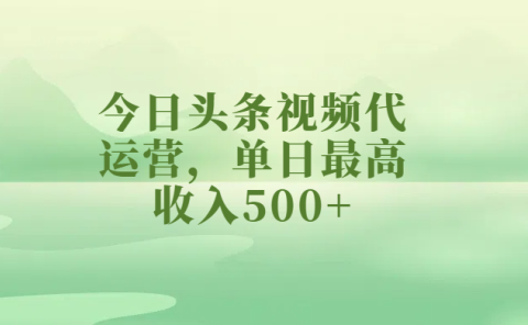 今日头条视频代运营,单日最高收入500+