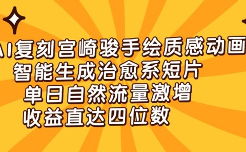 AI复刻宫崎骏手绘质感动画，智能生成治愈系短片，单日自然流量激增，收益直达四位数