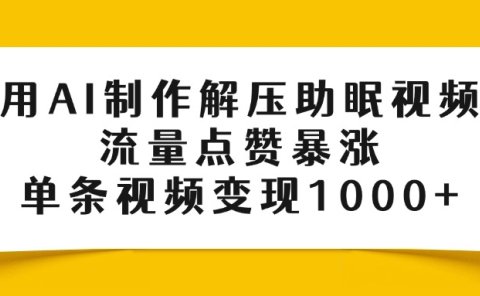 用AI制作解压助眠视频,流量点赞暴涨,单条视频变现1000+