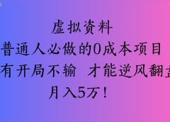 虚拟资料普通人必做的0成本项目唯有开局不输 才能逆风翻盘月入5万!