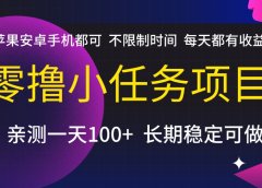 零撸小任务项目，不限制时间，每天都有收益，苹果安卓手机都可，亲测一天100+，长期稳定可做
