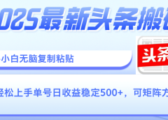 2025年最新头条搬砖，新手小白无脑复制粘贴，轻松达到单号收益500+，可矩阵放大操作