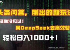 头条问答,刚出的新玩法!保证你没见过!结合Deepseek高效答题,轻松日入1000+