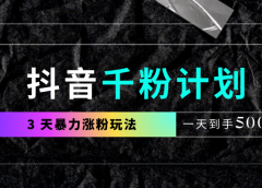 抖音千粉计划，最新玩法三天暴力涨千粉，一天到手500元+