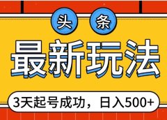 头条，最新玩法，3天起号成功，日入500+，小白轻松上手