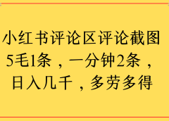 小红书评论区评论截图一分钟2条，日入几千，多劳多得