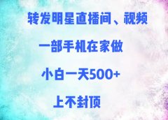 转发明星直播间、视频,一部手机在家做,小白一天500+,上不封顶