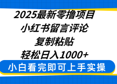 2025最新零撸项目,小红书留言评论,复制粘贴即可赚钱,轻松日入1000+