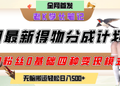 6月份最新得物创作者分成计划2.0玩法，0粉丝0基础四种模式变现，官方大额流量扶持，从隐蔽渠道无脑搬运，日入200+，熟练后轻松月入过万