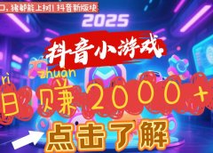 抖音小游戏，2025最新风口项目，亲测单游戏2000+感兴趣点击了解