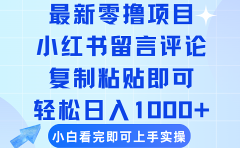 最新零撸小项目，小红书留言评论，复制粘贴即可赚钱，轻松日入1000+