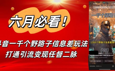 6月必看!抖音一千个野路子信息差玩法,打通引流变现任督二脉
