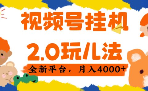 视频 号挂机 2.0 玩儿法， 全新平 台， 月入 4000+