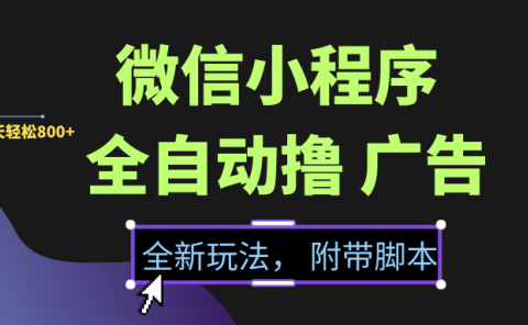 微信小程序挂机撸广告，全新玩法，新手一天轻松800+【附带脚本】