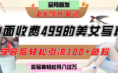 外面收费499的美女写真制作技术，学会后轻松引流色粉变现，日引100+色粉，轻松月入过万