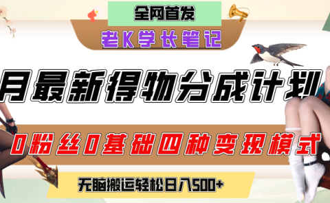 6月份最新得物创作者分成计划2.0玩法，0粉丝0基础四种模式变现，官方大额流量扶持，从隐蔽渠道无脑搬运，日入200+，熟练后轻松月入过万