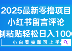小红书留言评论，2025最新零撸项目，复制粘贴即可赚钱，轻松日入1000+