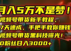 月入5万不是梦！视频号带货新手教程，7天速成，手把手教你赚钱！视频号带货黑科技曝光！0粉丝日入3000+