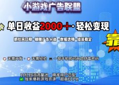 小游戏广告联盟，日收益2000+暴利逆袭