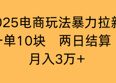 2025电商玩法暴力拉新一单10块 两日结算月入3万+
