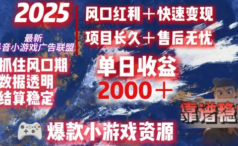 2025最新抖音小游戏广告联盟,日赚2000+从零开始的财富逆袭