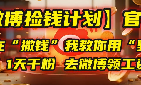 【微博捡钱计划】官方正在“撒钱”，我教你用“野路子”1天千粉，去微博领工资！