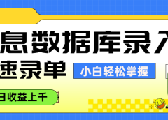 信息数据库录入,秒速录单,小白轻松掌握,每日收益上千