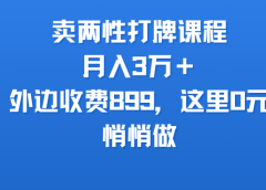 卖两性打牌课程,月入3万+外边收费899的课程,这里0元,悄悄做