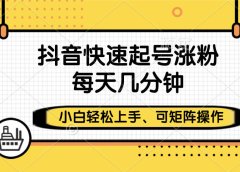 抖音快速起号涨粉,小白轻松上手、每天几分钟,可矩阵操作