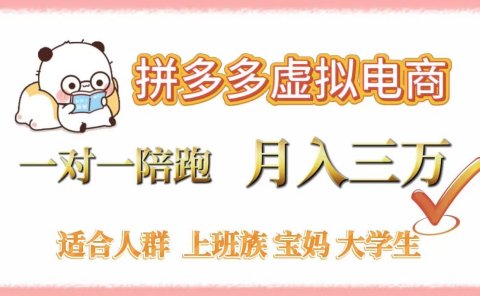 拼多多虚拟电商,一对一陪跑,月入3万,0囤货,轻资产,不发货