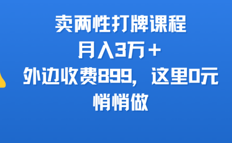 卖两性打牌课程,月入3万+外边收费899的课程,这里0元,悄悄做