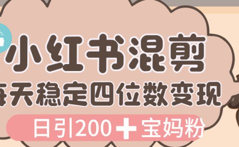 价值 3980 的小红书混剪, 虚拟变现,日引 200+宝妈创业粉,每天稳定四位数变现