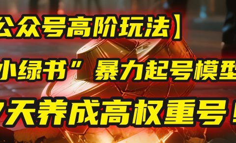 【公众号高阶玩法】我用这套“小绿书”暴力起号模型,7天养成高权重号!
