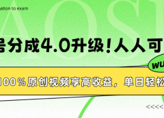 视频号分成4.0升级!100%原创视频享高收益,单日轻松1000+