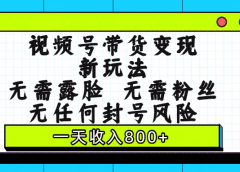 视频号带货变现新玩法，无需露脸，无需粉丝，无任何封号风险，一天收入800+