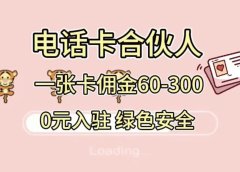 号卡合伙人,小白入门项目,一张卡佣金60-300 绿色安全