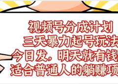 视频号分成计划，三天暴力起号玩法 ，今天发，明天就有的赚，单日稳定1000+，适合普通人的躺赚项目