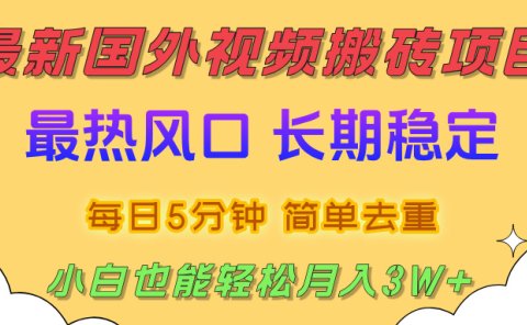 2025最新热门风口,国外视频搬砖项目,剪辑简单去重,小白也能轻松月入3W+