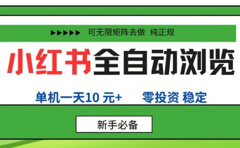 小红书全自动浏览项目, 零投资,全程手机去跑,单账号一天10元+,可无限矩阵去做