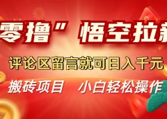 “零撸”悟空拉新玩法,评论区留言就可日入千元